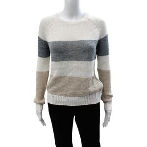 360 Sweater Unisex Striped White Crew Neck Pullover Sweater Long Sleeve Size XS
